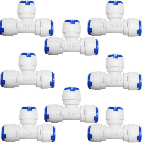 Verpakking van 8 RO-waterfilters, Push Fit Tee, voor 9,5 mm (3/8 inch) Slangen op omgekeerde Osmose systeem of koelkastfilter
