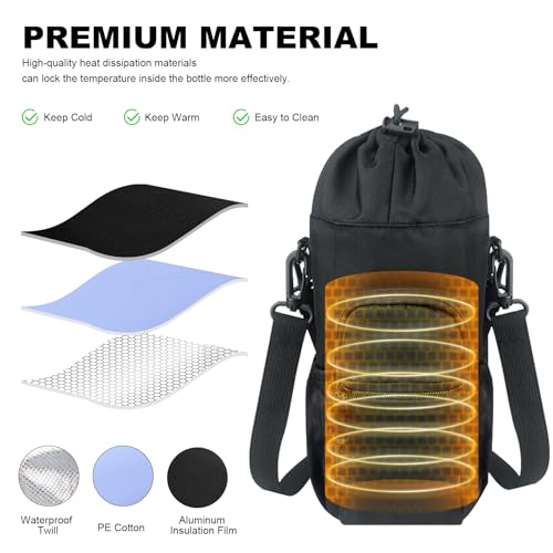 Waterfles houder, waterfles zak met verstelbare schouderband past 1110g, waterdichte Kras-resistant thermische waterfles houder met telefoon zak voor wandelen, Camping, Reizen 3