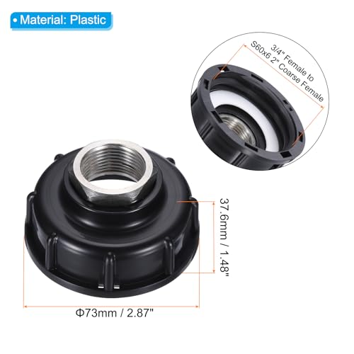 IBC Tote Adapter, 3/4 Inch Vrouwelijke Thread to S60x6 2 Inch Coarse Female Wire, 275-330 Gallon Water Tank Drain Adapter Tuin Water slang Connector, Zwart