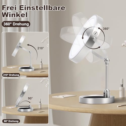 Cosmetische spiegel met verlichting, spiegel met verlichting, 1X/5X vergroting met LED-verlichting, 3 kleurenverlichting, USB Oplaadbaar, 360° Draaitafel/bureauspiegel 5
