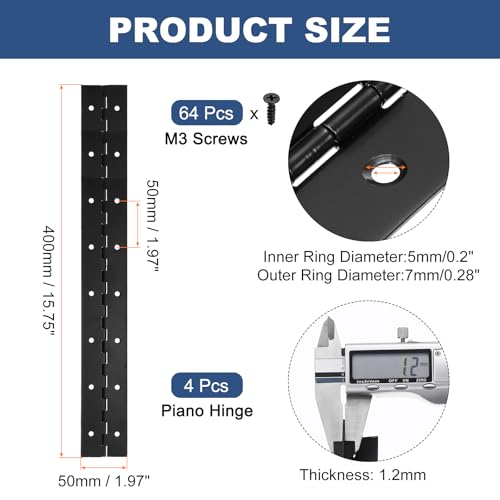 16x2 Inch Piano Scharnier, 4 Pack 304 Roestvrij staal Continue Scharnier met gaten voor Piano Gate Deur Houten Opbergbox Kabinetboot, Zwart
