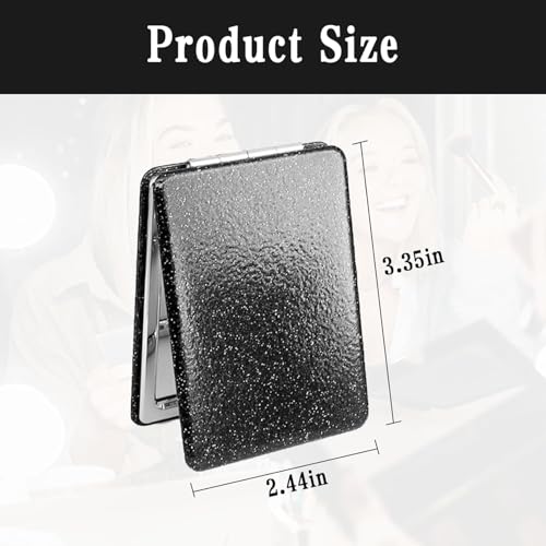 Compacte Pocket Spiegel, 1X/2 x Pocket Spiegel met vergroting, Classic PU leer, Zwart, Opvouwbare Dubbelzijdige Pocket Spiegel, Kleine Portabiliteit voor Reizen (62 x 85 mm)