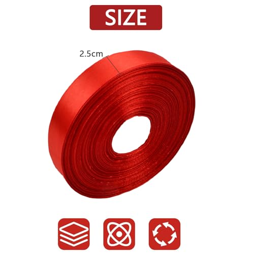 Satin Ribbon 2 Rolls 25mm x 91m Gift Ribbon Red Polyester Satijn decoratieve linten voor Gift Wrapping Bows Bruids boeketten DIY