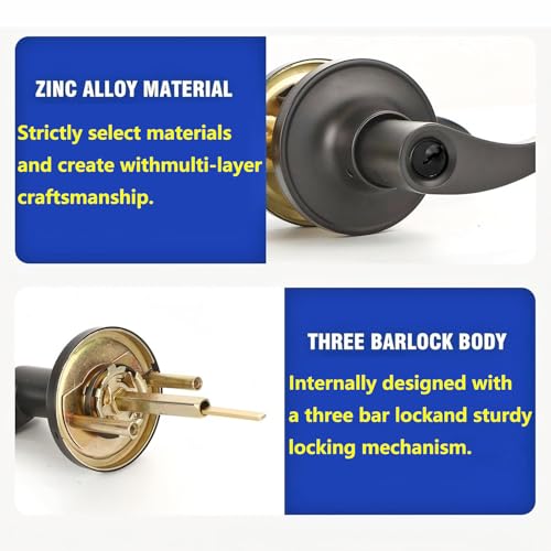 Set van 1 slaapkamer deurkruk, Moderne deurkruk met sleutel, deursloten met lever, binnendeurslot, zwart 3