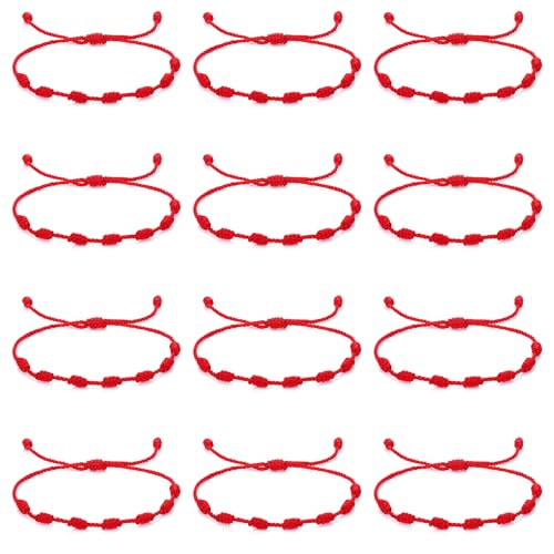 12 stuks rode koord armbanden, verstelbaar 7 knopen, rode koord armband, bescherming, geluksarmband, knoopketting, gevlochten armband, amulet, enkelketting voor bescherming, zegeningen