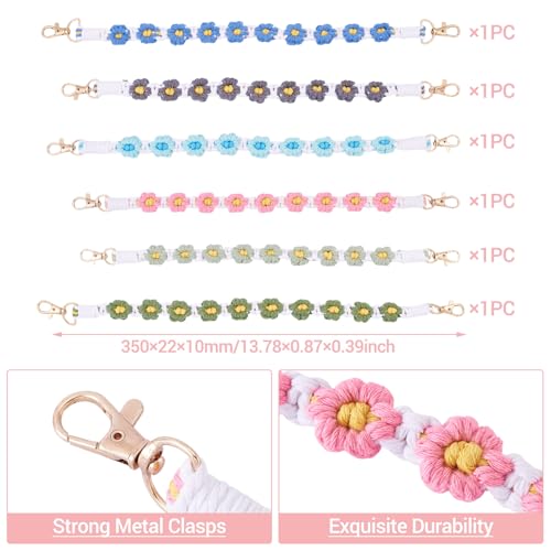 6 stuks madeliefjes handvat riem katoen gebrei bloemen kord riem met legering draaibare sluit 6 kleuren fles bandjes madeliefje gebreide handgrepen voor portemonnees cup bandjes 4