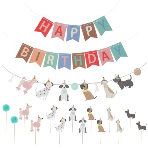 Hond thema Happy Birthday Banner Set, Hond patroon Banner, Gelukkige verjaardag achtergrond, kleurrijke decoratie, partij accessoires voor kinderen Baby's en honden (Stijl B)