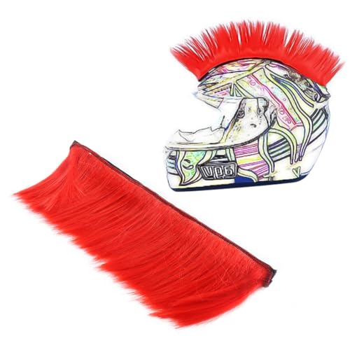 Helm Mohawk Pruiken Motorfiets Synthetische pruiken Zelfklevende Mohawk voor Motorfiets Helm Rood 5