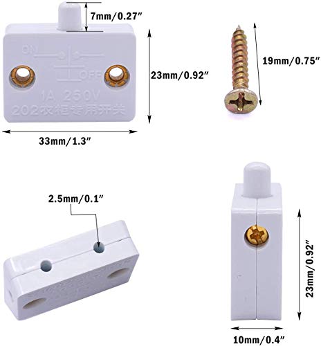 8 Pack 1A 250V Cabinet Deurlampschakelaar Lichtschakelaar Automatische schakelaar Druk op de deurlampschakelaar voor de kledingkast (Wit)