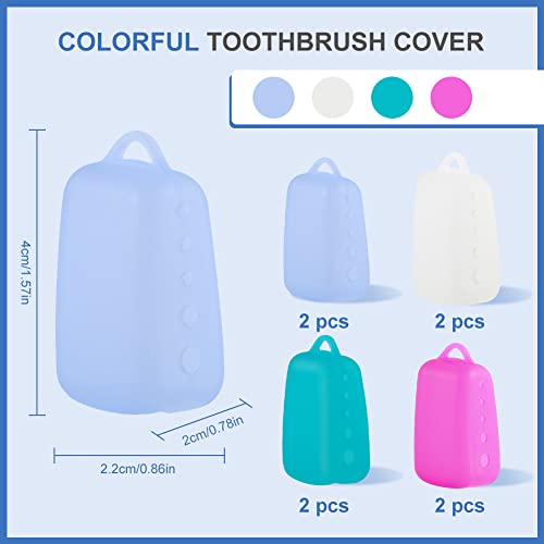 Tandenborstel Hoofdhoes, 8PCS Kleurrijke voedselkwaliteit Siliconen draagbare tandenborstel hoofdhouder Reistandenborstel houder in 4 Kleur voor thuis reizen Camping 4