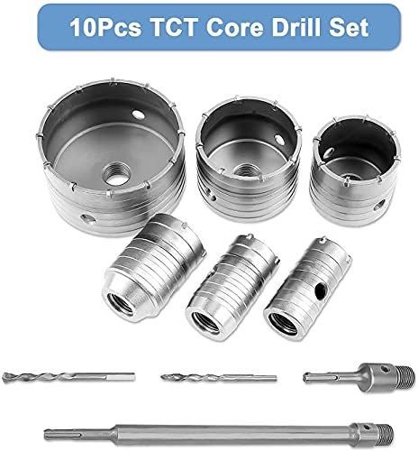 Hole Drill Bit Hole Saw Set, Wall Cement Hole Saws 10 Pieces Wall Core Boor Bit 35mm/40mm/50mm/65mm/82mm/110mm Uitbreiding SDS Plus Marapano 3