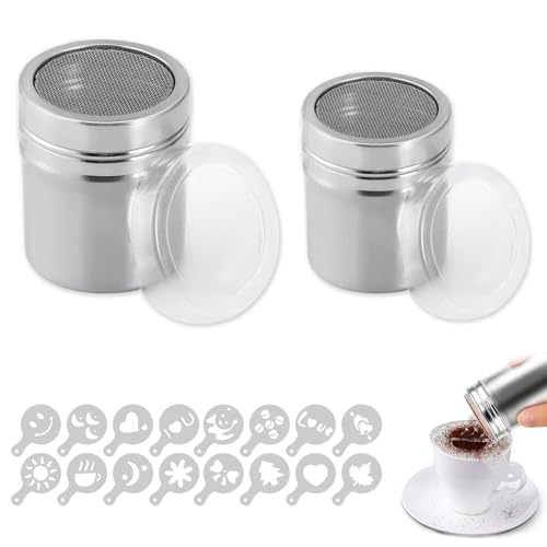 Poedervormige suikershaker Roestvrij staal voor Cappuccino, bloemshaker met deksel, cacaoshaker voor koffie, bakken, koken, gebak, met 16 patronen