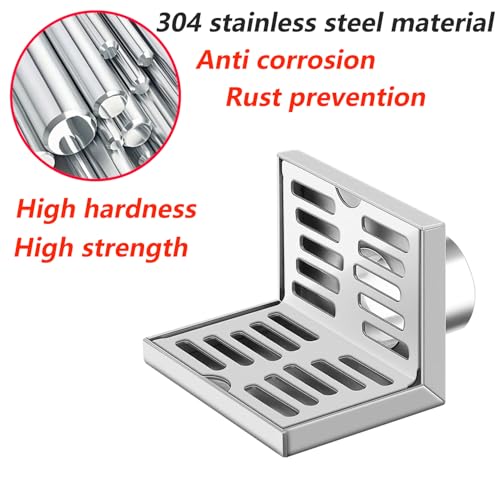 1 stuk roestvast stalen vloer afvoer, hoekvloer afvoer, zijafvoer, geurdicht, balkonwand afvoer, voor 50 mm leidingen 4