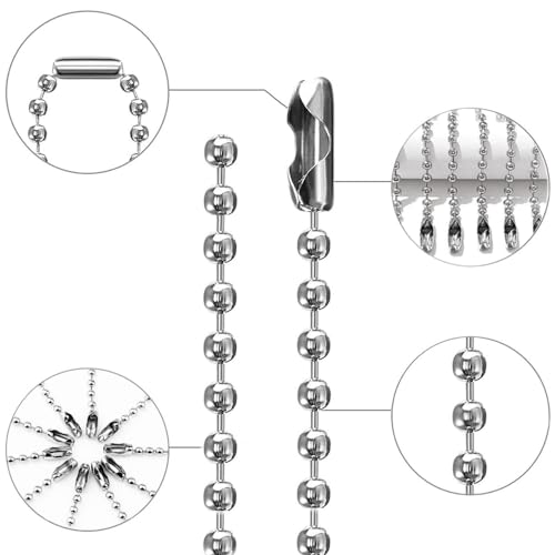 5 m Ball Pearl ketting, Silver Metal Pearl ketting Pearl Roller Blind Pull ketting metalen kralen Roller ketting met 30 bijpassende verbindingen (3.2mm, zilver) 3