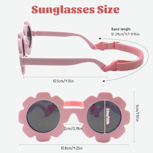 0-2 jaar Kids Cute Flower Baby Zonnebril met verstelbare band Flexibele Polarized Girls Zonnebril Nieuwgeboren zonnebril met zonnebril Compartiment en Kleding Roze, roze