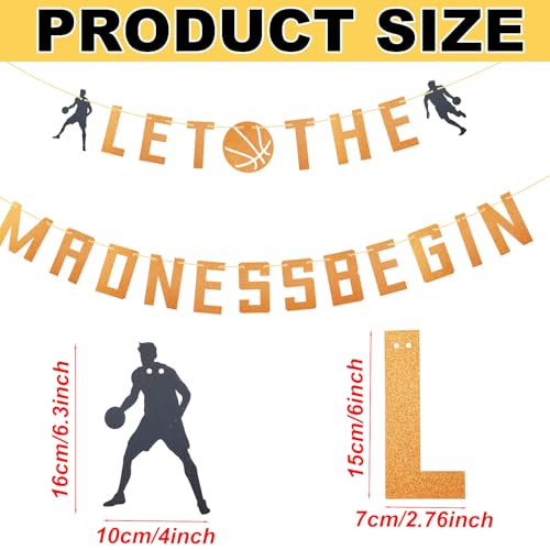 Banner Laat de gekte beginnen, Glitterpapier Basketbalthemabanner Creatieve Basketbalevenementenbenodigheden Decoraties voor Sportthemafeesten (Oranje)