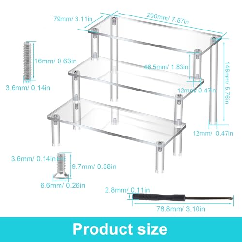 Acryl Display Stand, 20 x 8 cm paneel, Drie lagen acrylrek, Transparante Parfum Rack, met Schroeven en Schroevendraaier, Parfum Organizer voor Parfums, Cakes, Collectibles 3