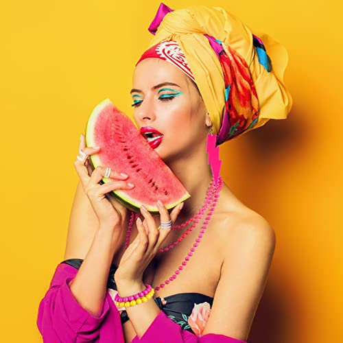 20 stuks dames kostuum 80s kleurrijke Neon Pink Ketting oorbellen armbanden Accessoires Kleding Retro voor 80s Themafeest Carnaval Party 4