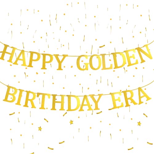 Gelukkige Gouden Verjaardag Era Banner, Voorgemonteerde Glitter Goud Verjaardag Banner voor Gold Party Decoraties Foto Accessoires Achtergrond 3