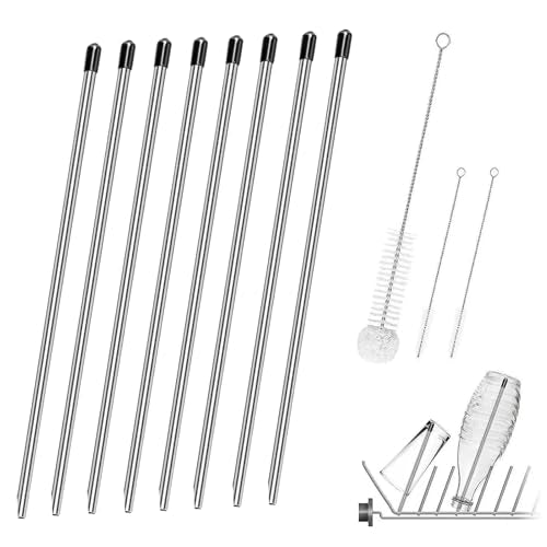 Flessenhouders, 8 stuks, vaatwasser-inzetstuk, rosvrijstalen fleshouders voor vaatwasser, met reinigingsborstel, geschikt voor glazen met lange steel, limoflessen (24,2 cm lang)