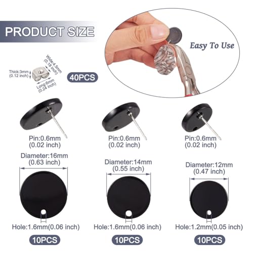 PH 30st Zwarte Hars Flat Ronde Stud oorbellen Bevindingen met 40 st Roestvrij staal Frictie oor Noten voor DIY Sieraden maken 3