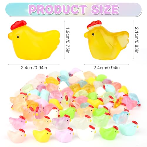 70st Kleine Mini-Hars Kippen, 30 Klassieke en 40 Lichtgevende Lichtgevende Kippen Mini-Miniatuurdieren voor Doe-Het-Zelf Poppenhuis Micro Landschapstuin Feest- en Woondecoratie