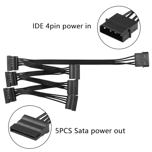 SATA stroomdistributiekabel, grote 4-pins plug tot 3 x 15-pin SATA Socket, harde schijf stroomdistributie SSD's (Grote 4-pins tot 6 x 15-pins SATA)