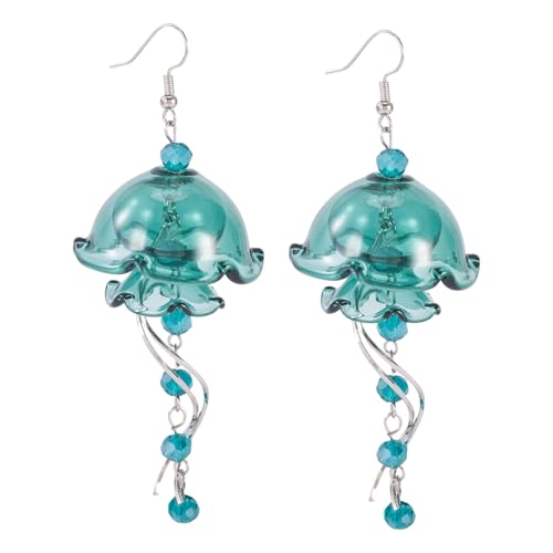 Kwallen van glas Wind Chime Dangle oorbellen met gebogen Drop Bar Charms Tassel Kettingen Ocean Theme Dangle oorbellen voor DIY oorbellen sieraden hangende decor, teal, glas