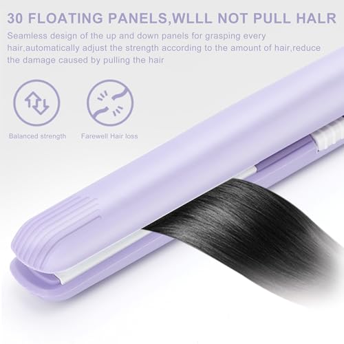 Mini kort haar straightener, 2 in 1 Mini haar straightener Travel Beauty Heating Flat Curling Iron Pink EU Plug L Ceramic Toermalijnplaat (paars) 5