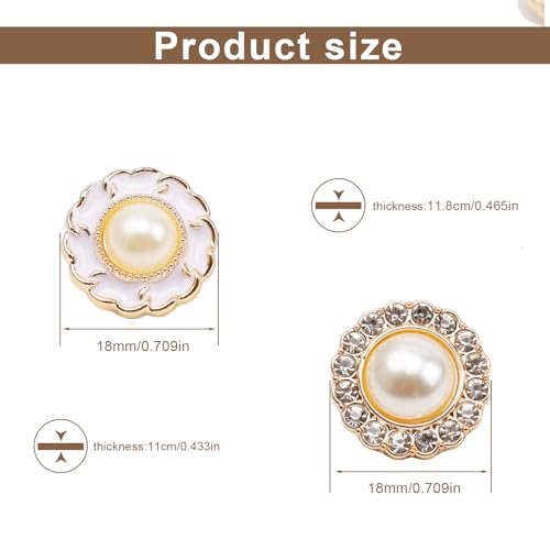 30 stuks Buttons, 18 mm Pearl Rhinestone Buttons Rond Rhinestone Pearl Buttons 2 Varianten Retro Faux Pearl Buttons voor huishoudens, boetieks en ambachten
