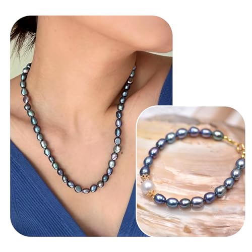 100st Zoetwater Parels Kralen Zwarte Rijst Vorm Natural Cultured Parel Kralen Fit DIY Vrouwen oorbellen ketting bruiloft sieraden maken 7~10mm, Gat: 1.8mm 3