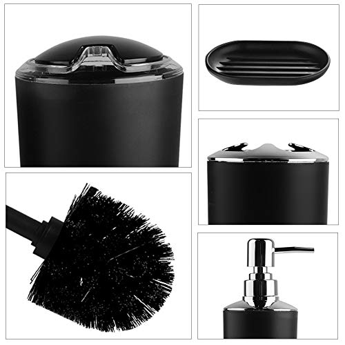 Badkamer Accessoires Set, 6 stuks, Zeepdispenser, Zeepbakje, Tandenborstelhouder, Aanrechtbeker, Toiletborstelhouder, Prullenbak, Badkamer Set (Zwart) 5
