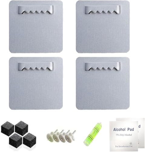 Set van 4 fotohaken, zelfklevend, metalen ophanging, opknoping zonder boren, 4 x 4 cm, rechthoekige lijmhaken, spiegel opknoping met 4 schroeven, voor zware foto's