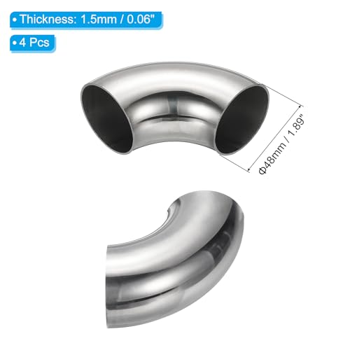 4 st Roestvrij stalen buis Arcs, 90 degree Arc, 48mm OD staal, Uitlaatbuis Connector Roestvrij staal Arc, 304 roestvrij staal, Uitlaatbuis buis, Trappen, Auto, HVAC