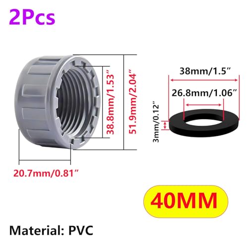 2 Pack Female Thread Pipe Fitting Cap, 40mm Montage Blanking Cap, PVC Blanking Stop Cap, Waste Pipe Blanking Cap wity Wasmachine