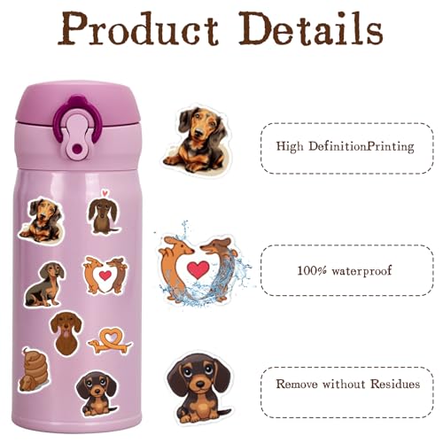60 stuks Dachshund Stickers, Dachshund Gifts, PVC, Waterproof Worst Dieren Stickers, Dachshund Stickers, voor waterflessen, Scrapbooking, Journal 3