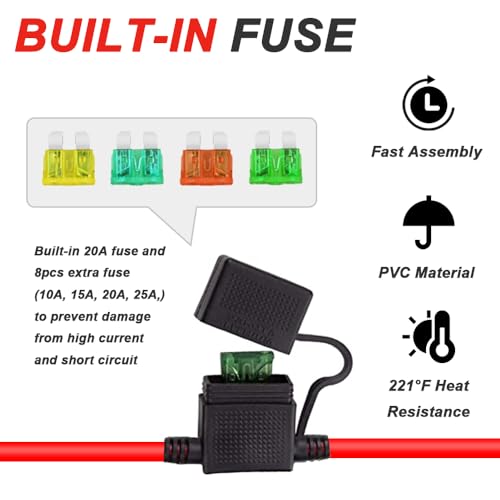 45A Connector aan Ring Terminal Kabel, 10AWG Dual Positive/Negative ATC Style Fuse Holder, Solar Power Wire met O-Ring en 45A Plug voor auto's (60cm/2FT) 4