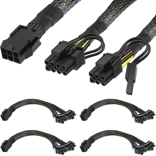 GPU VGA 6 Pin PCIE Splitter tot 3X 8 Pin (6+2) Power Cable 16AWG PCI Express Graphics Graphics Card, 6 Pin Vrouw tot 3X 8 Pin Mannelijke Adapter Extension Cord, 30 cm, 4 Pack