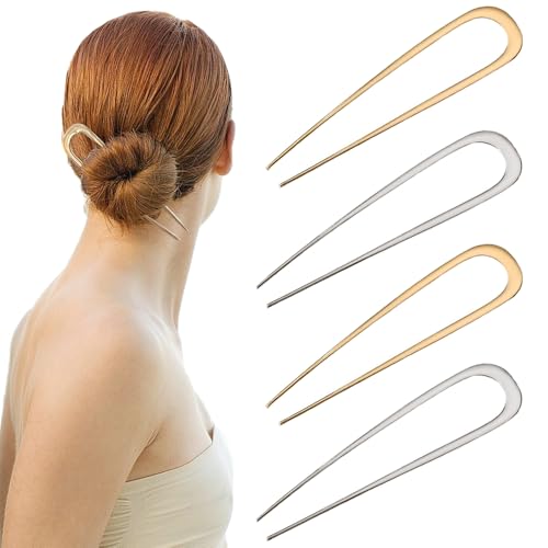 4 st Franse haarspelden, U gevormd grote haarspelden Elegant Updo Chignon Pins metalen haarspelden Vintage Franse Twist Hairpin Updo Hair Sticks Pen Haarvork voor vrouwen