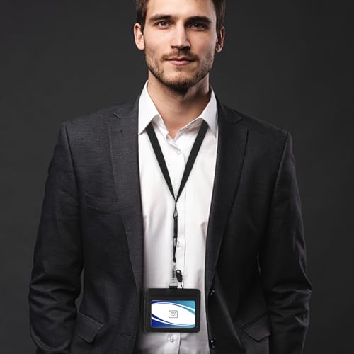 Originele Lederen ID-badgehouder met Lanyard, 2 Card Slot ID-kaarthouder Zachte Lederen ID-kaarthouder Waterdichte Duidelijke ID Window Card Beschermer Naam badge geval voor School Office Supplies 3