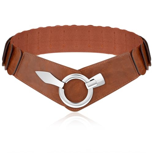 Vintage brede elastische riem voor vrouwen, PU leder Stretchy Taist Belt Retro Cinch Riem verstelbare band voor jurken