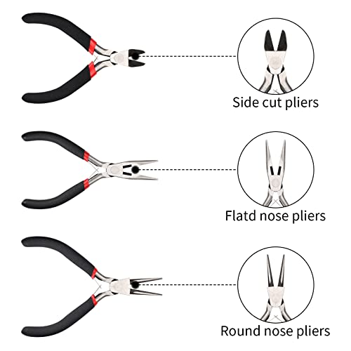 Sieraden Making Tools, 8 stuks Sieraden Tongs Set, 3 x Tang, 2 x Tweezers, 1 x schaar, 1 x Kralenhouder, 1 x vingerhoedring voor sieraden maken en reparaties 3