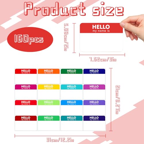 Verpakking van 160 7,5 x 5 cm Naam Sign Stickers Rechthoek Schrijfbaar Hallo Mijn naam is Stickers voor school, kantoor of thuis