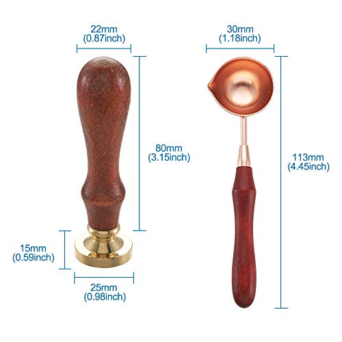 Waszegelstempelset, 6 stuks Retro koperen kop & 1 houten handvat & 1 wassmeltende lepel voor enveloppen, uitnodigingen, bruiloft, decoratie, geschenk, decoratie 3
