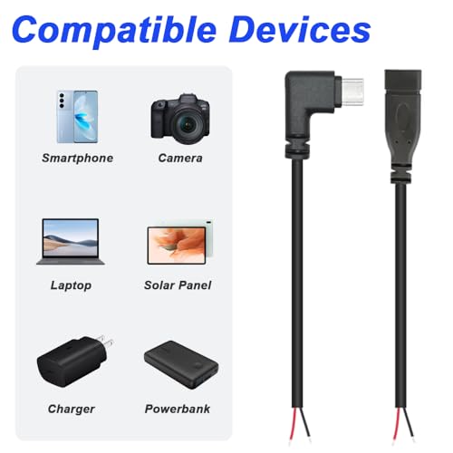 Rechterhoek USB C Man tot 2 Pin Open End Kabel met USB-C Bus te Open End 2-Pin Kabel en Kabel End Caps (10 Pack) 3