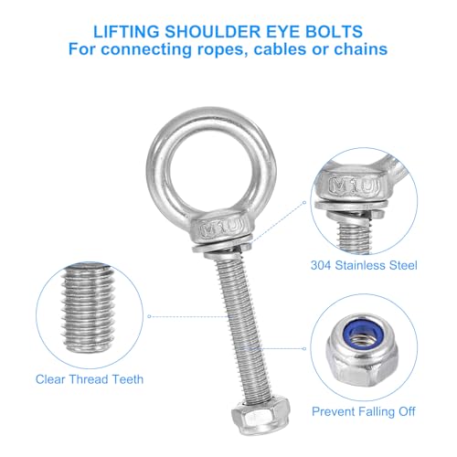 Ringoogschroeven, M10 x 70 Male Thread Roestvrij staal 304 met Seal Hex Nut Flat Washers voor het ophangen van draad touw ketting, 2 sets 4