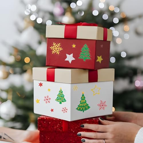 225 stuks Glitter Snowflake Sticker Zelfklevende ster Sticker Kerstboom Transparant Ideale etiketten voor kaarten maken Scrapbook Holiday Envelope Seal 5