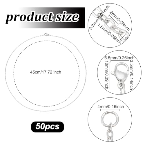 50 st Roestvrij stalen ketting, 45cm Ketting Kabel ketting ketting ketting Bulk met kreeft sluiting voor hanger ketting DIY Sieraden maken