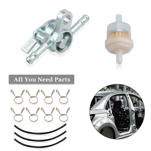 Brandstoffilterset, brandstoffilter voor motorfiets, 1 brandstofslang, oliefilter, 8 brandstofslangklemmen en 1 brandstofschakelaar 3 brandstofslangen voor motorfiets, auto