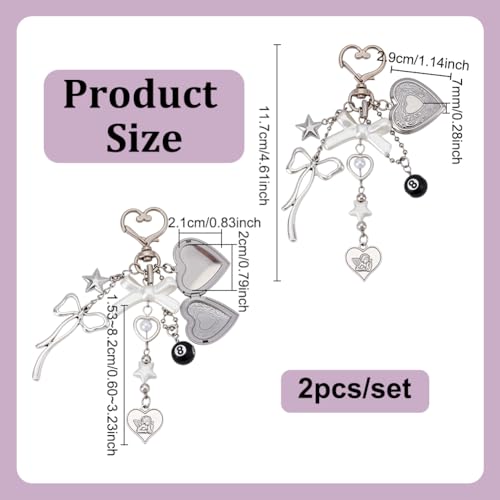 2 st Keychain portemonnee Charms, ABS Plastic imitatie Pearl Acryl Legering Hanger Heart Bow Charms met Legering Swivel sluitingen voor tassen Autosleutels en Cadeau Decoratie